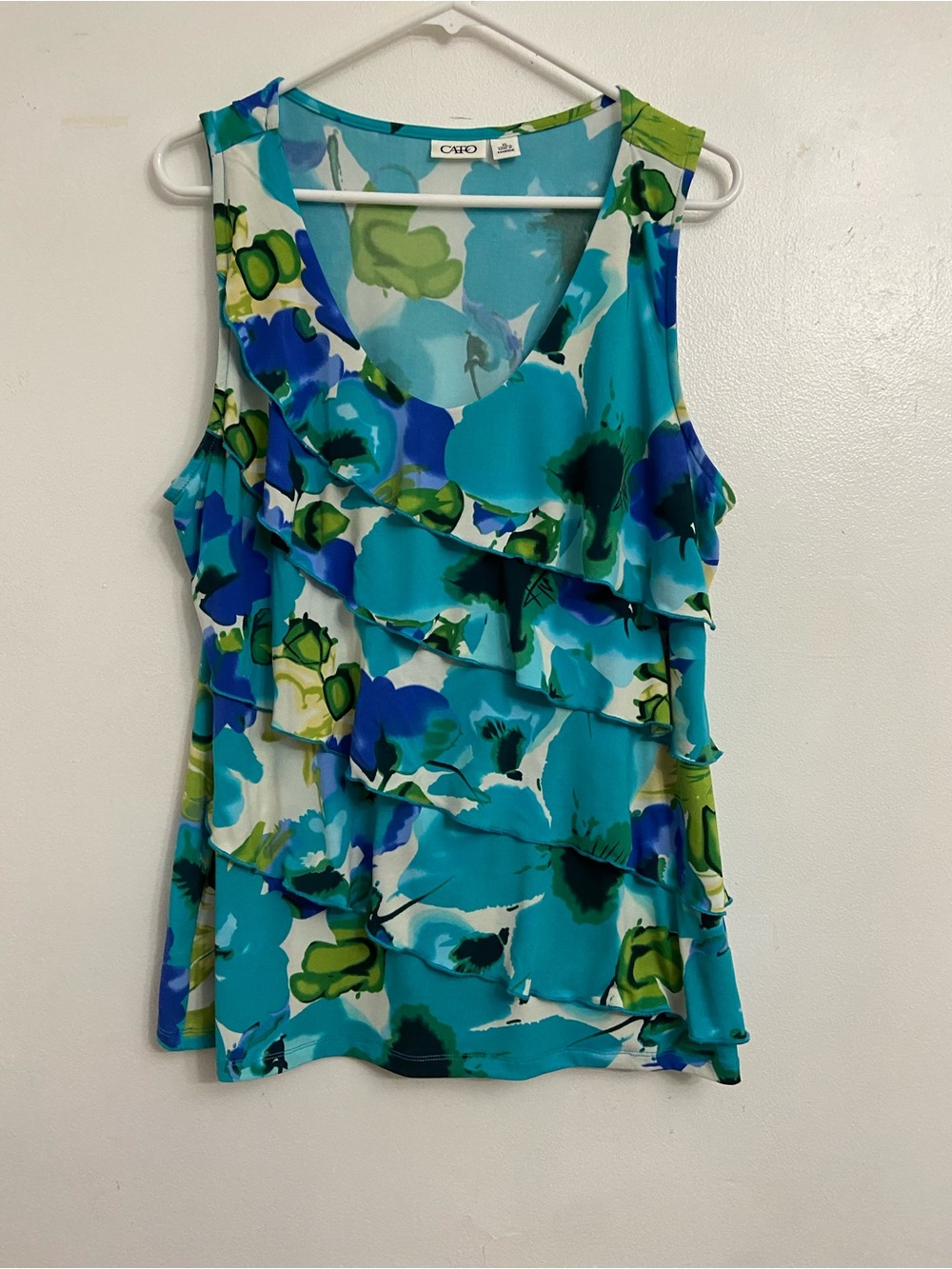 Cato turquoise Blue and Green Floral Ruffle Tank Top